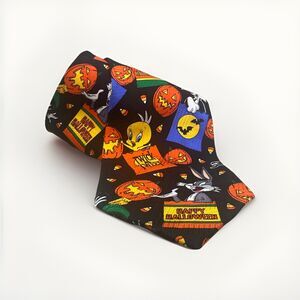 Vintage Looney Tunes Mania Men's Necktie Tie 100%Silk Halloween Jack O' Lantern